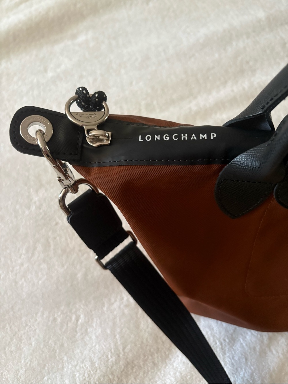 Longchamp Brown Nylon Le Pliage Crossbody Tote with Black Trim - Picture 3 of 6